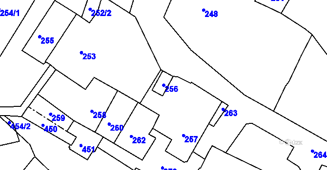 Parcela st. 256 v KÚ Nové Veselí, Katastrální mapa