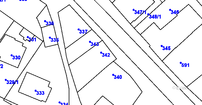 Parcela st. 342 v KÚ Nové Veselí, Katastrální mapa