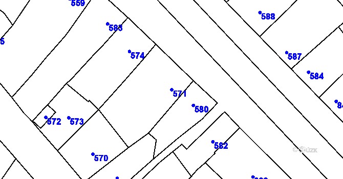 Parcela st. 571 v KÚ Nové Veselí, Katastrální mapa