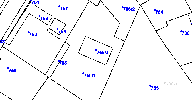 Parcela st. 756/3 v KÚ Nové Veselí, Katastrální mapa