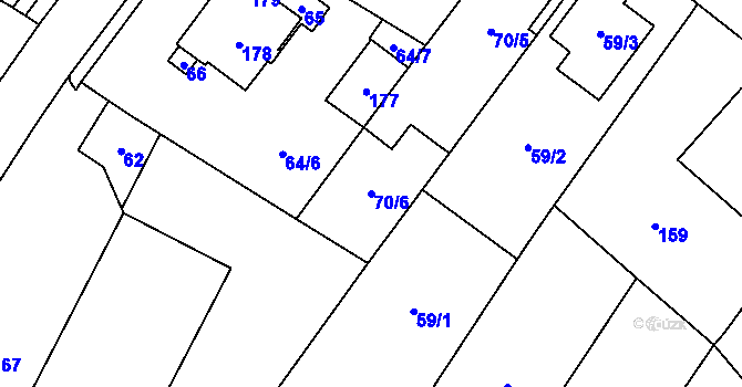 Parcela st. 70/6 v KÚ Nové Veselí, Katastrální mapa