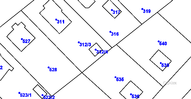 Parcela st. 312/4 v KÚ Nové Veselí, Katastrální mapa