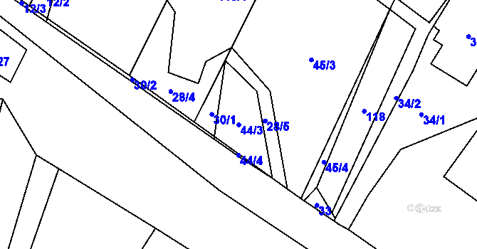 Parcela st. 44/3 v KÚ Nové Veselí, Katastrální mapa