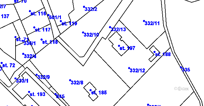 Parcela st. 332/8 v KÚ Nové Zámky, Katastrální mapa