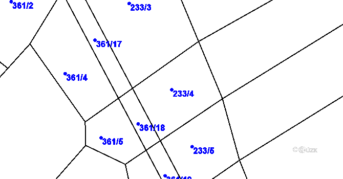 Parcela st. 233/4 v KÚ Novičí, Katastrální mapa