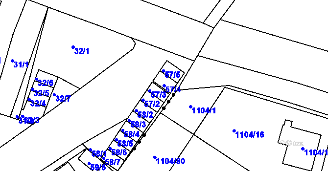 Parcela st. 57/4 v KÚ Novosedlice, Katastrální mapa