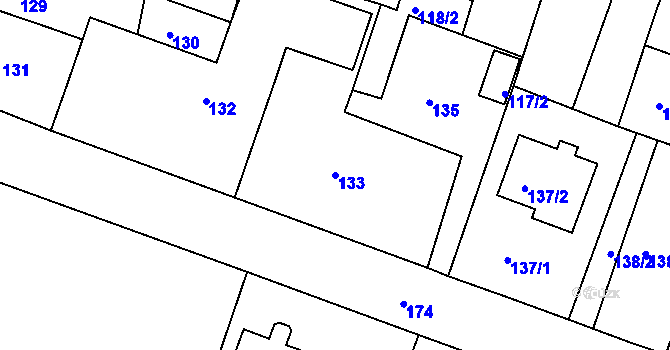 Parcela st. 133 v KÚ Novosedlice, Katastrální mapa