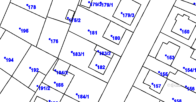 Parcela st. 183/2 v KÚ Novosedlice, Katastrální mapa