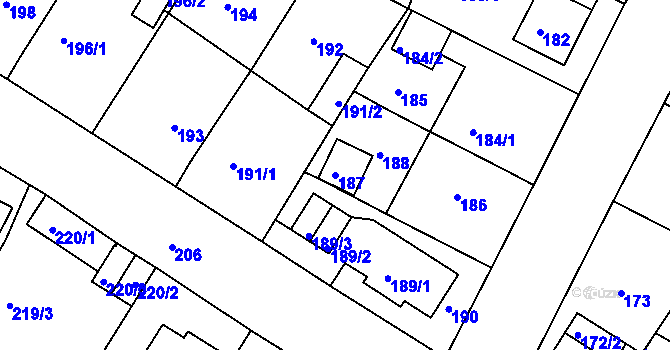 Parcela st. 187 v KÚ Novosedlice, Katastrální mapa