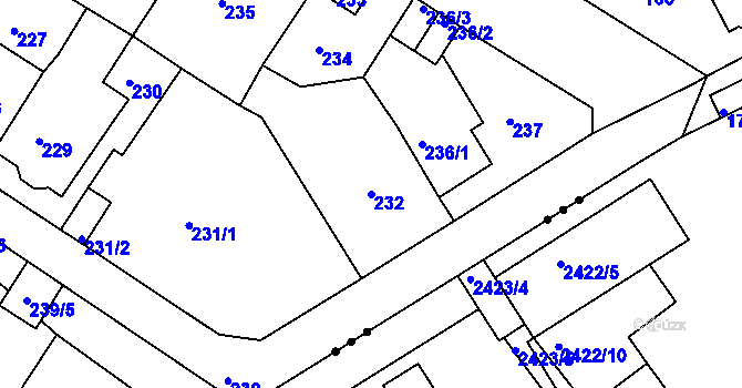 Parcela st. 232 v KÚ Novosedlice, Katastrální mapa