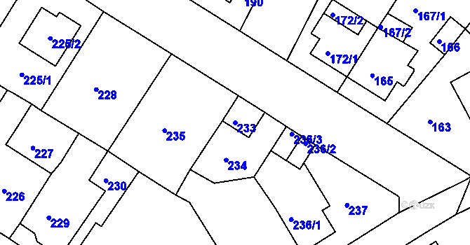 Parcela st. 233 v KÚ Novosedlice, Katastrální mapa