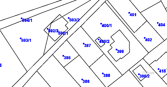Parcela st. 387 v KÚ Novosedlice, Katastrální mapa