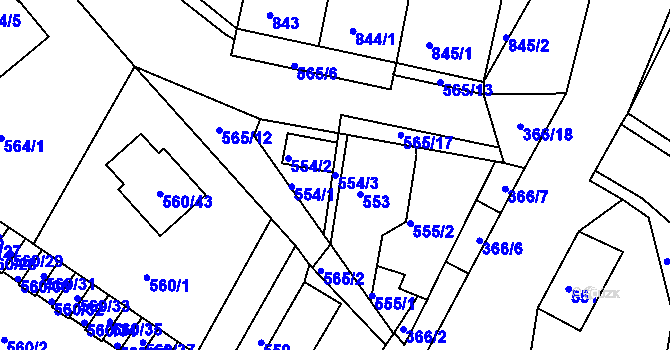 Parcela st. 554/3 v KÚ Novosedlice, Katastrální mapa