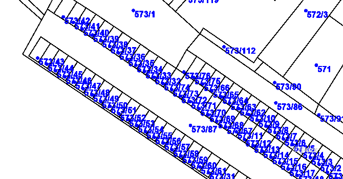 Parcela st. 573/73 v KÚ Novosedlice, Katastrální mapa