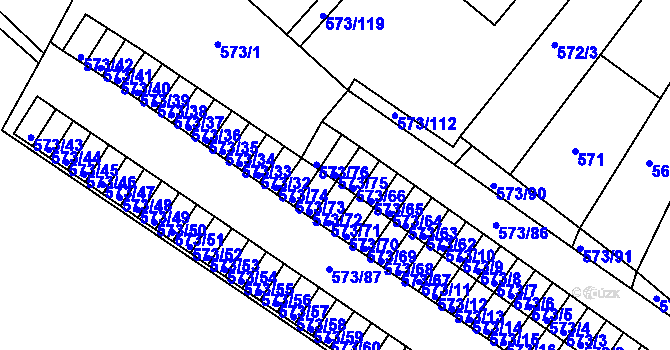 Parcela st. 573/75 v KÚ Novosedlice, Katastrální mapa