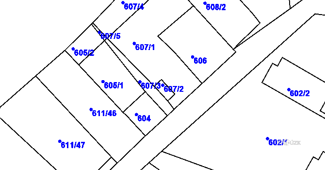 Parcela st. 607/2 v KÚ Novosedlice, Katastrální mapa
