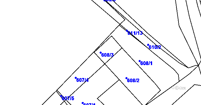 Parcela st. 608/3 v KÚ Novosedlice, Katastrální mapa