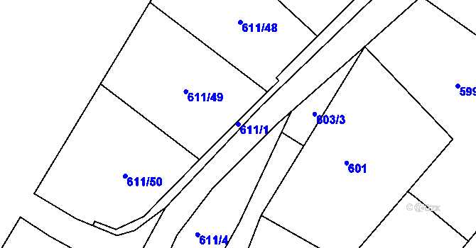 Parcela st. 611/1 v KÚ Novosedlice, Katastrální mapa