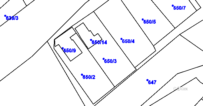 Parcela st. 650/3 v KÚ Novosedlice, Katastrální mapa
