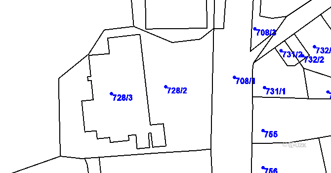 Parcela st. 728/2 v KÚ Novosedlice, Katastrální mapa