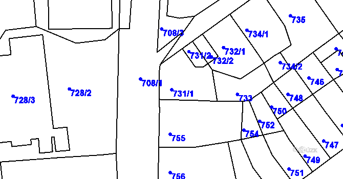 Parcela st. 731/1 v KÚ Novosedlice, Katastrální mapa