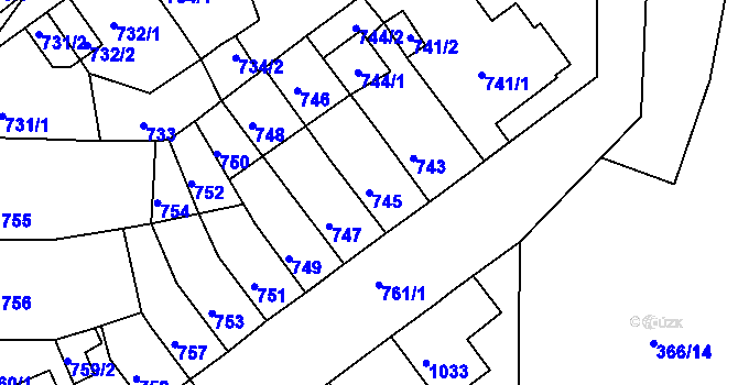 Parcela st. 745 v KÚ Novosedlice, Katastrální mapa