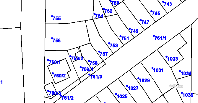 Parcela st. 757 v KÚ Novosedlice, Katastrální mapa