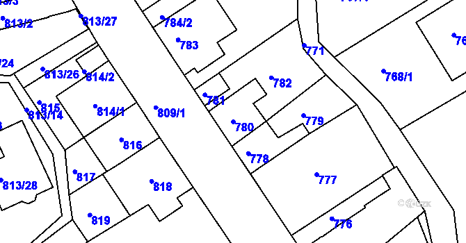 Parcela st. 780 v KÚ Novosedlice, Katastrální mapa