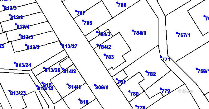 Parcela st. 783 v KÚ Novosedlice, Katastrální mapa