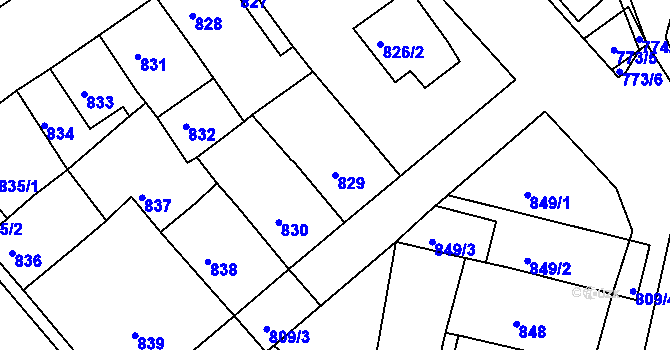 Parcela st. 829 v KÚ Novosedlice, Katastrální mapa