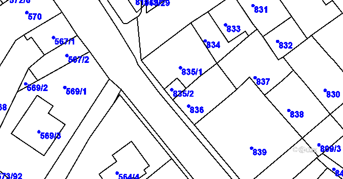 Parcela st. 835/2 v KÚ Novosedlice, Katastrální mapa