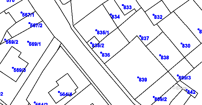 Parcela st. 836 v KÚ Novosedlice, Katastrální mapa