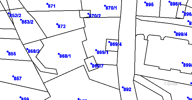 Parcela st. 869/1 v KÚ Novosedlice, Katastrální mapa