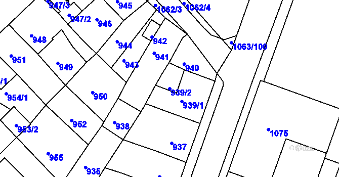 Parcela st. 939/2 v KÚ Novosedlice, Katastrální mapa