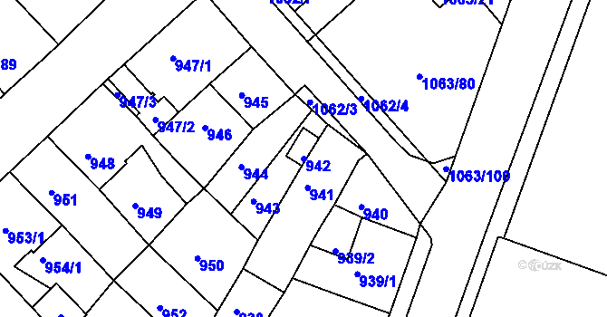 Parcela st. 942 v KÚ Novosedlice, Katastrální mapa