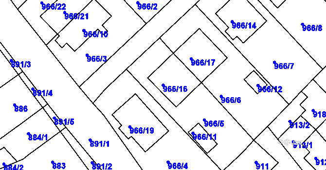 Parcela st. 966/16 v KÚ Novosedlice, Katastrální mapa