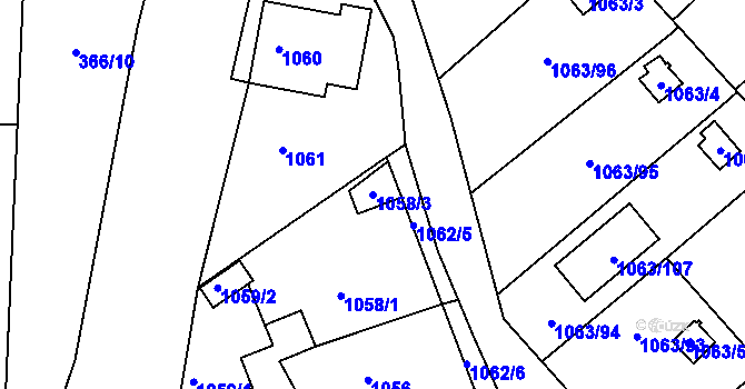 Parcela st. 1058/3 v KÚ Novosedlice, Katastrální mapa