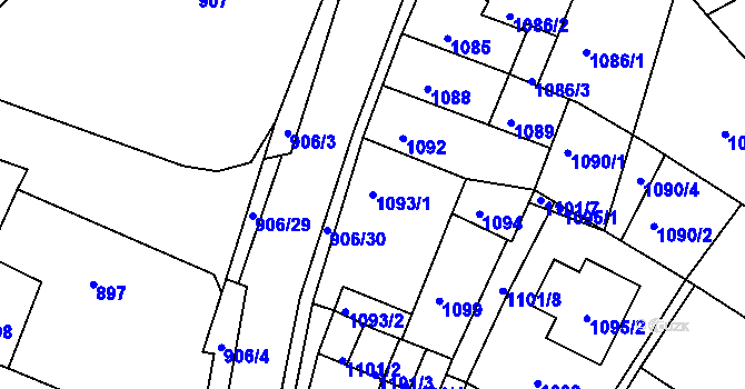 Parcela st. 1093/1 v KÚ Novosedlice, Katastrální mapa