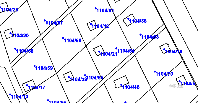 Parcela st. 1104/21 v KÚ Novosedlice, Katastrální mapa