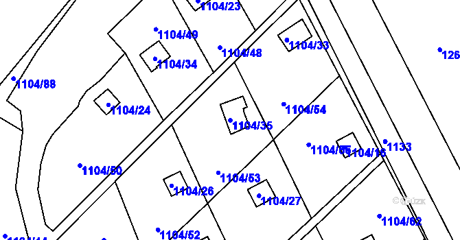Parcela st. 1104/35 v KÚ Novosedlice, Katastrální mapa