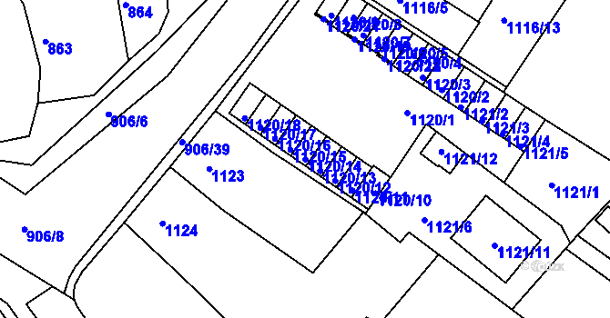Parcela st. 1120/14 v KÚ Novosedlice, Katastrální mapa