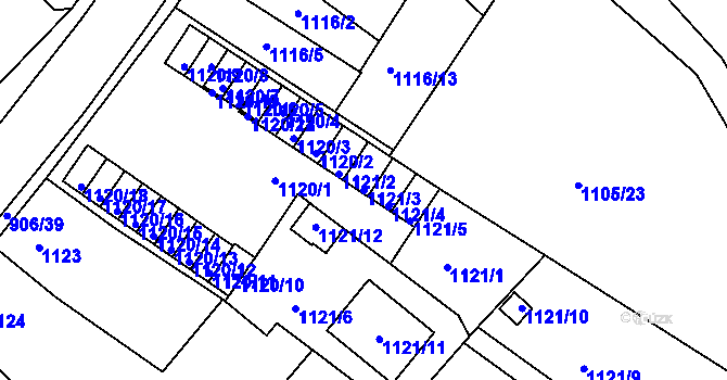 Parcela st. 1121/3 v KÚ Novosedlice, Katastrální mapa