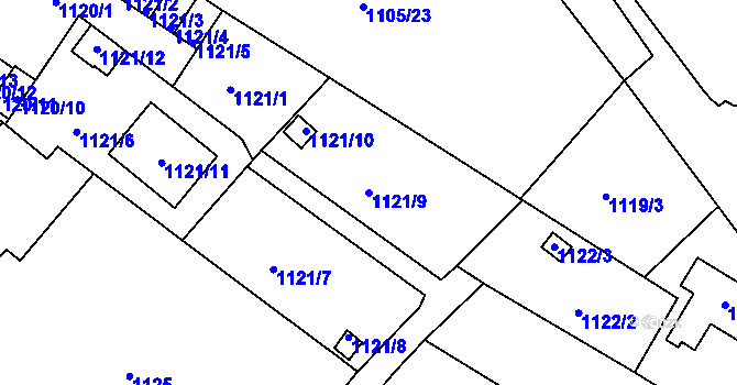 Parcela st. 1121/9 v KÚ Novosedlice, Katastrální mapa