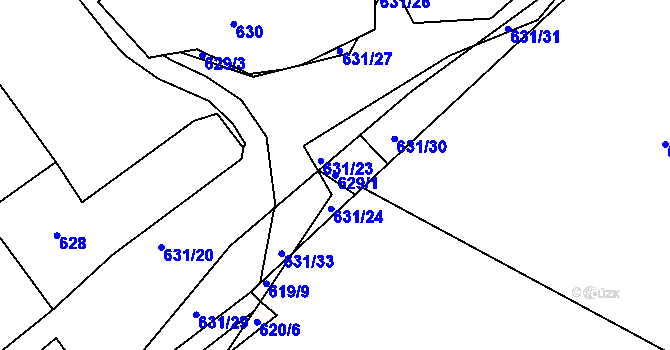 Parcela st. 629/1 v KÚ Novosedlice, Katastrální mapa