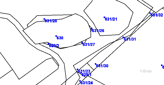 Parcela st. 631/27 v KÚ Novosedlice, Katastrální mapa