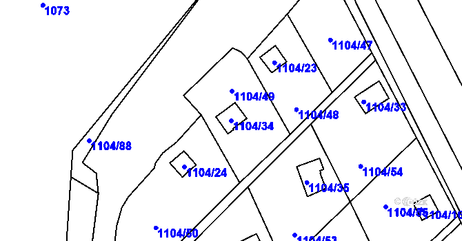 Parcela st. 1104/34 v KÚ Novosedlice, Katastrální mapa