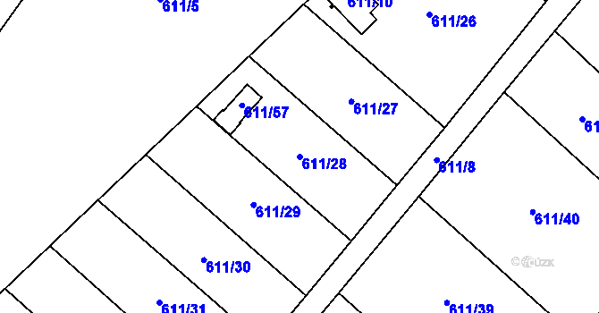 Parcela st. 611/28 v KÚ Novosedlice, Katastrální mapa