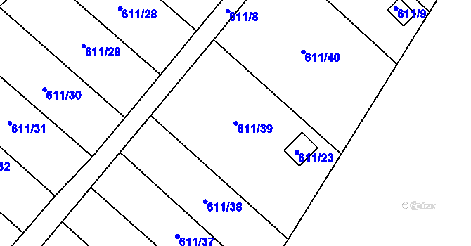 Parcela st. 611/39 v KÚ Novosedlice, Katastrální mapa