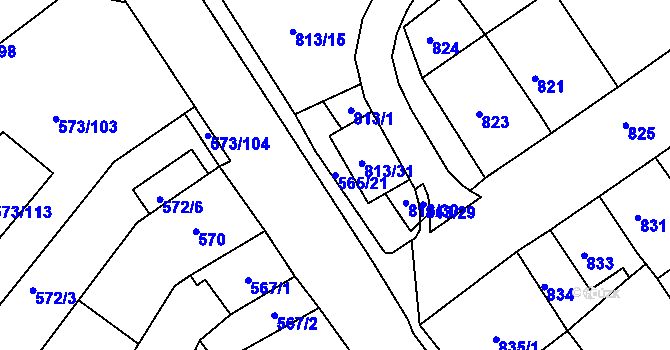 Parcela st. 565/21 v KÚ Novosedlice, Katastrální mapa