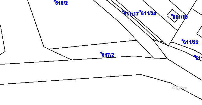 Parcela st. 617/2 v KÚ Novosedlice, Katastrální mapa